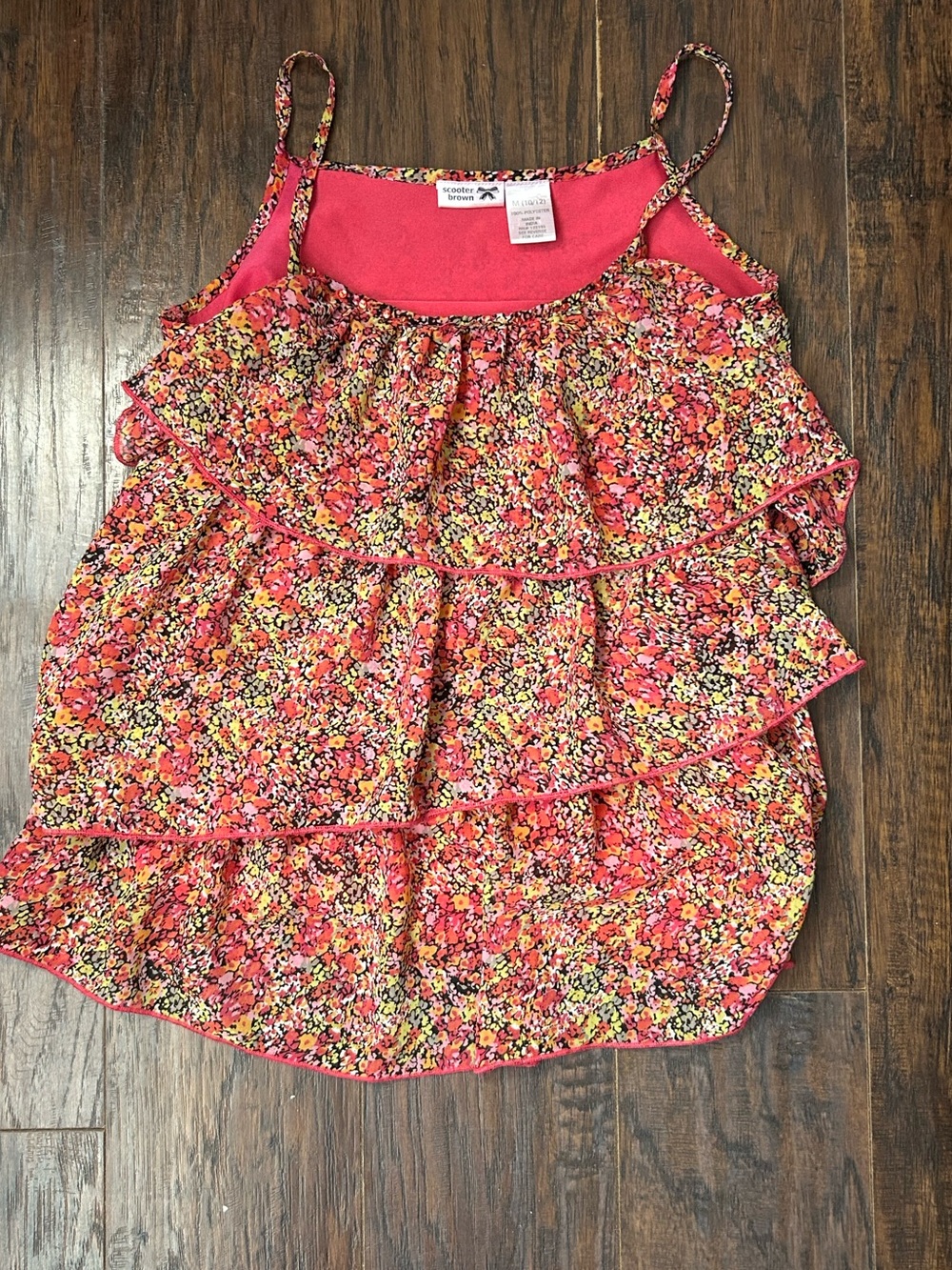 Girls Pink Floral Ruffle Camisole Tank Top